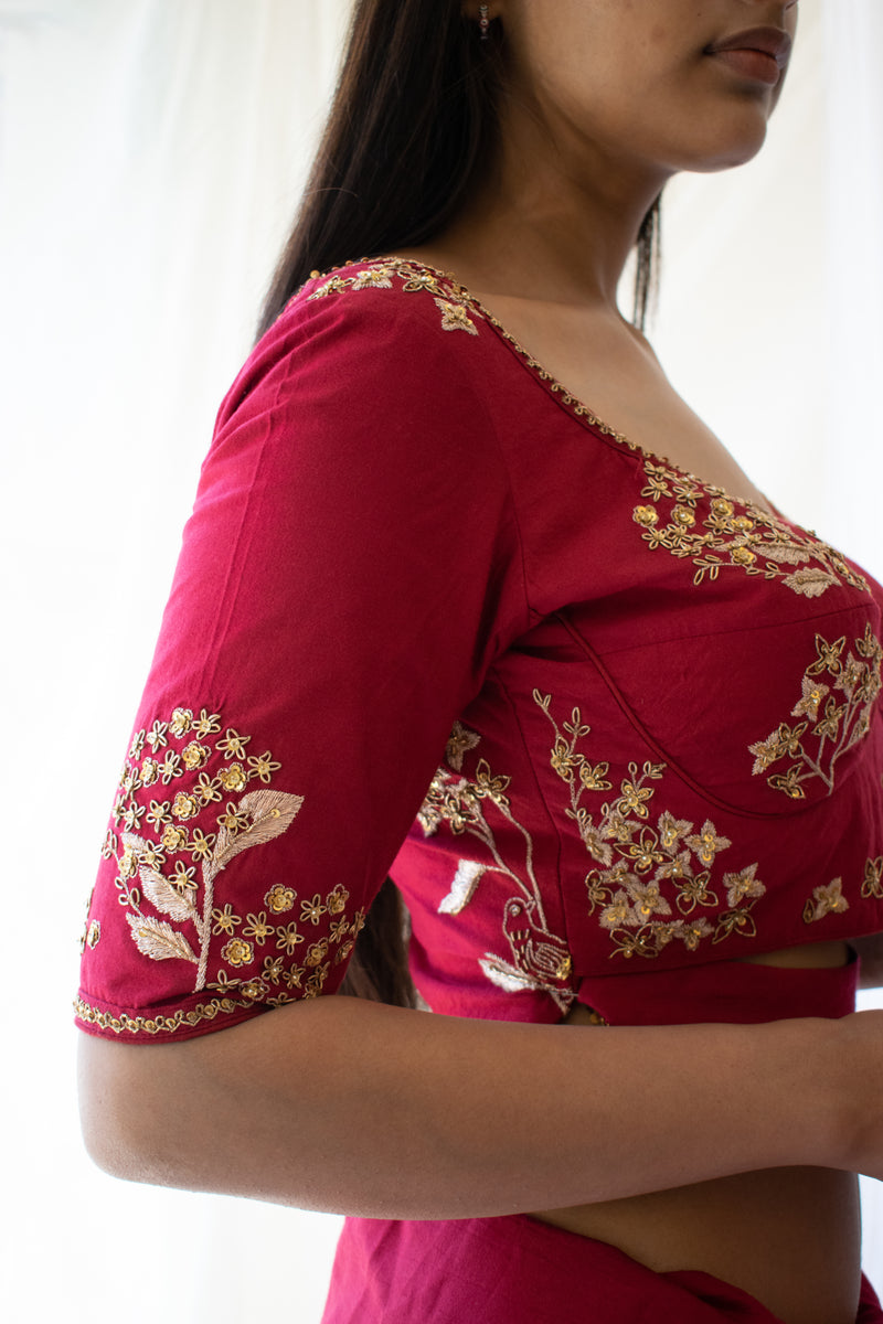 Red Heritage Chanderi Blouse