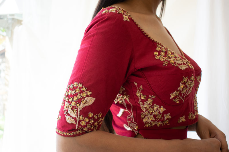 Red Heritage Chanderi Blouse