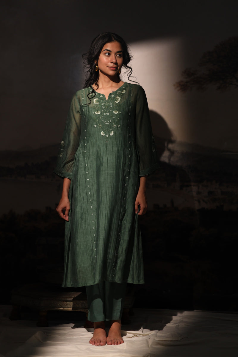 bottle green juhi yoke Kurta set