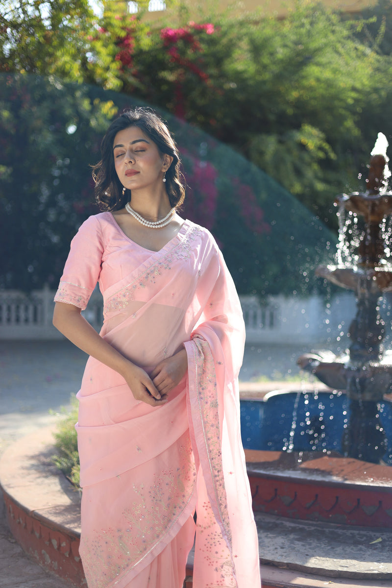 Blush Pink Miniature Organza SILK saree