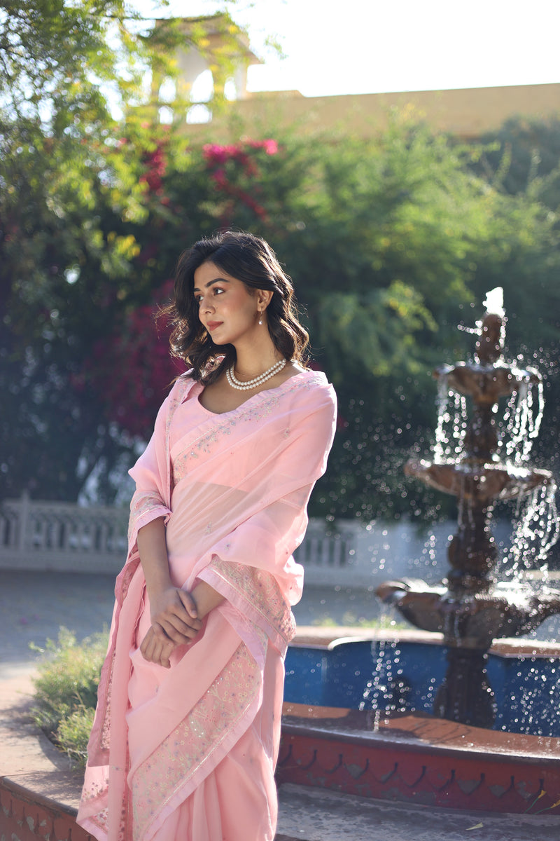 Blush Pink Miniature Organza SILK saree