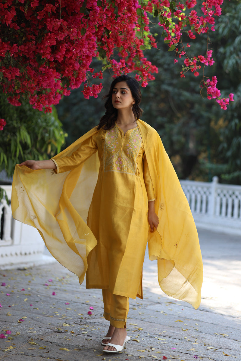 Mustard half Lily yoke Suit set