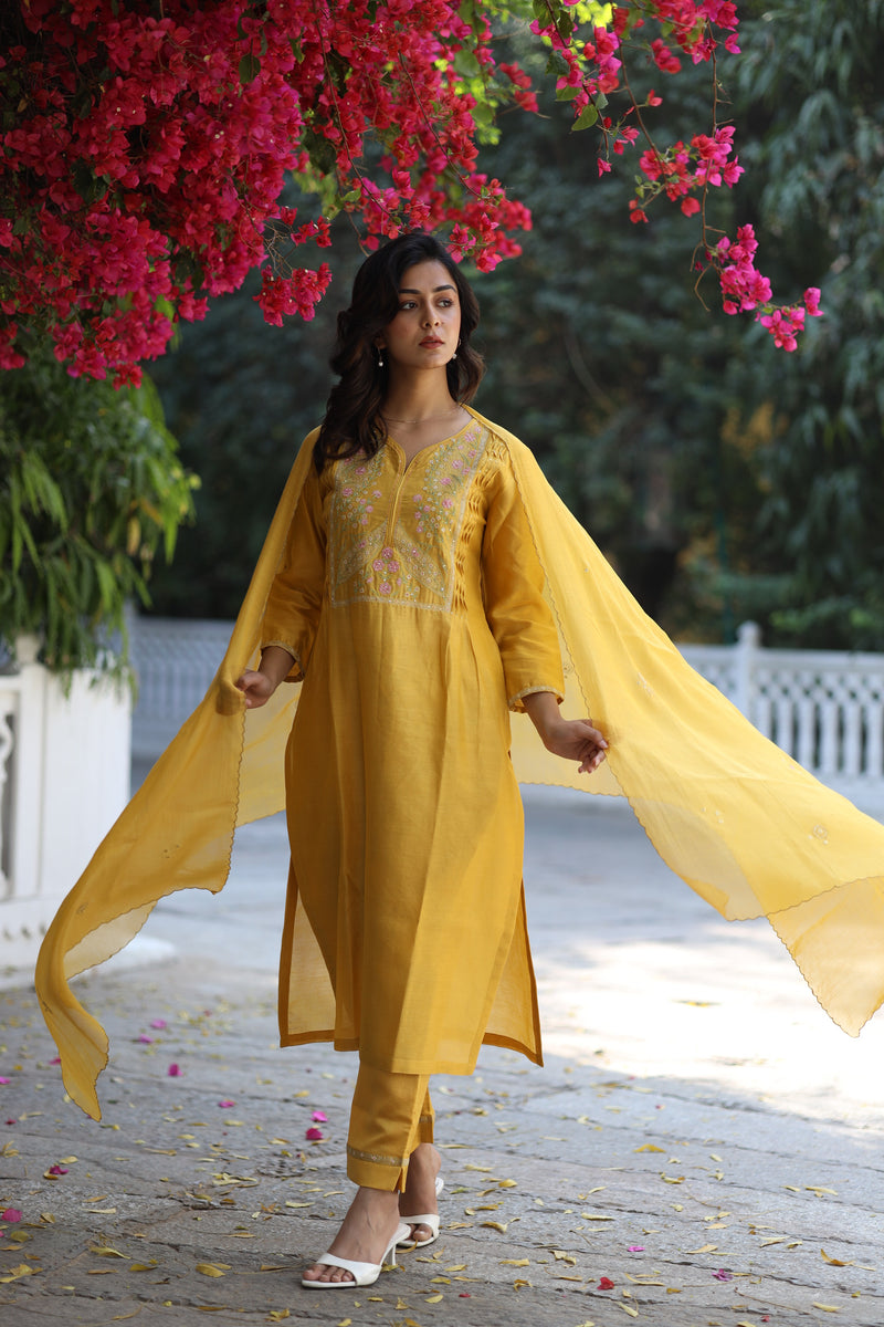 Mustard half Lily yoke Suit set