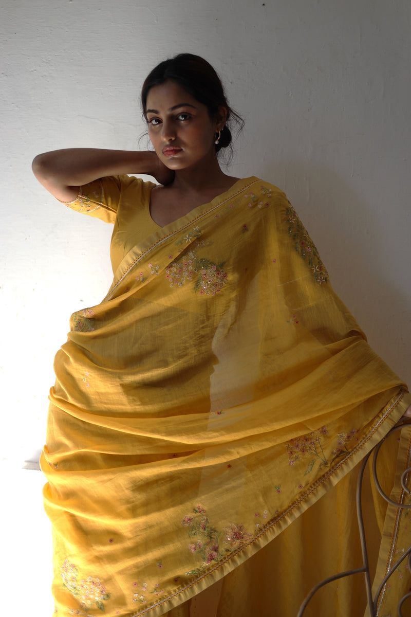 Mustard Chanderi Dream garden saree