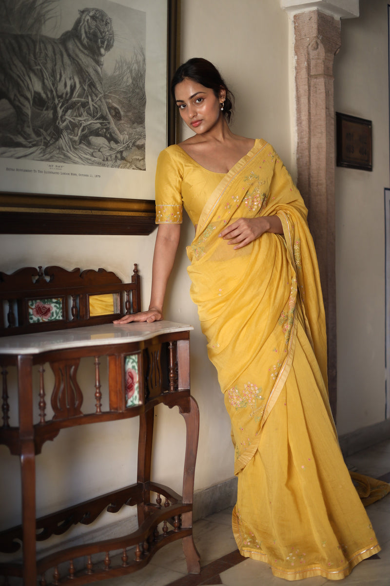 Mustard Chanderi Dream garden saree