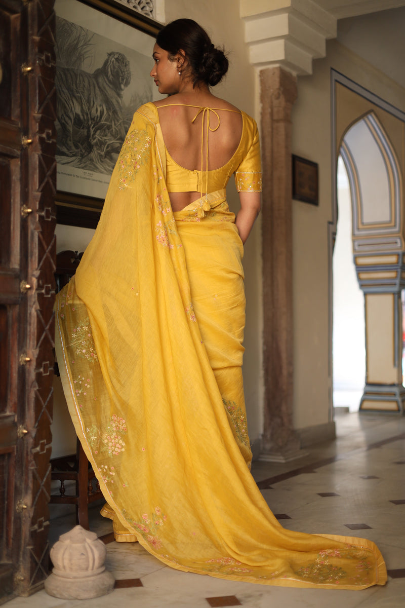 Mustard Chanderi Dream garden saree