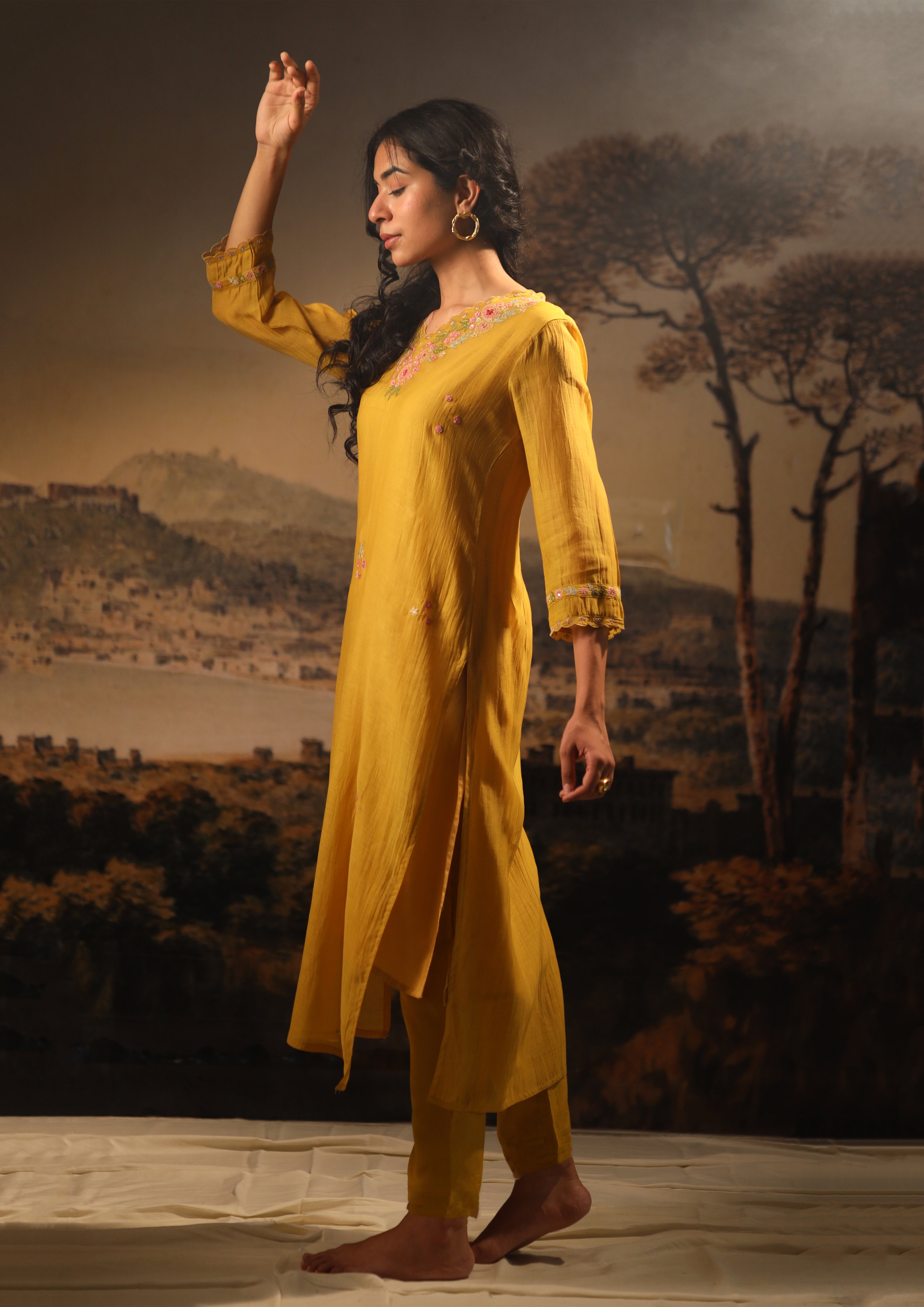Mustard rangoon kurta set with dupatta