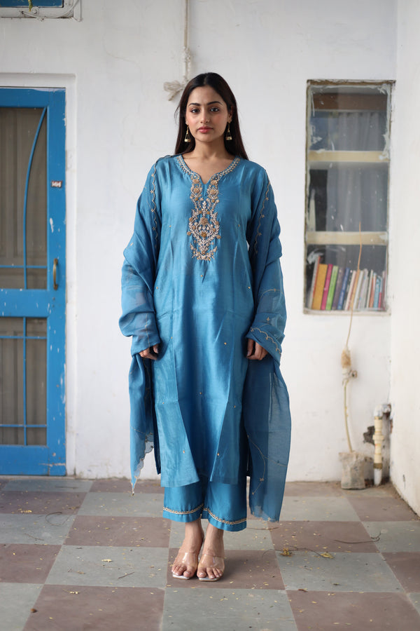 Prussian blue Guldasta heritage Suit  set