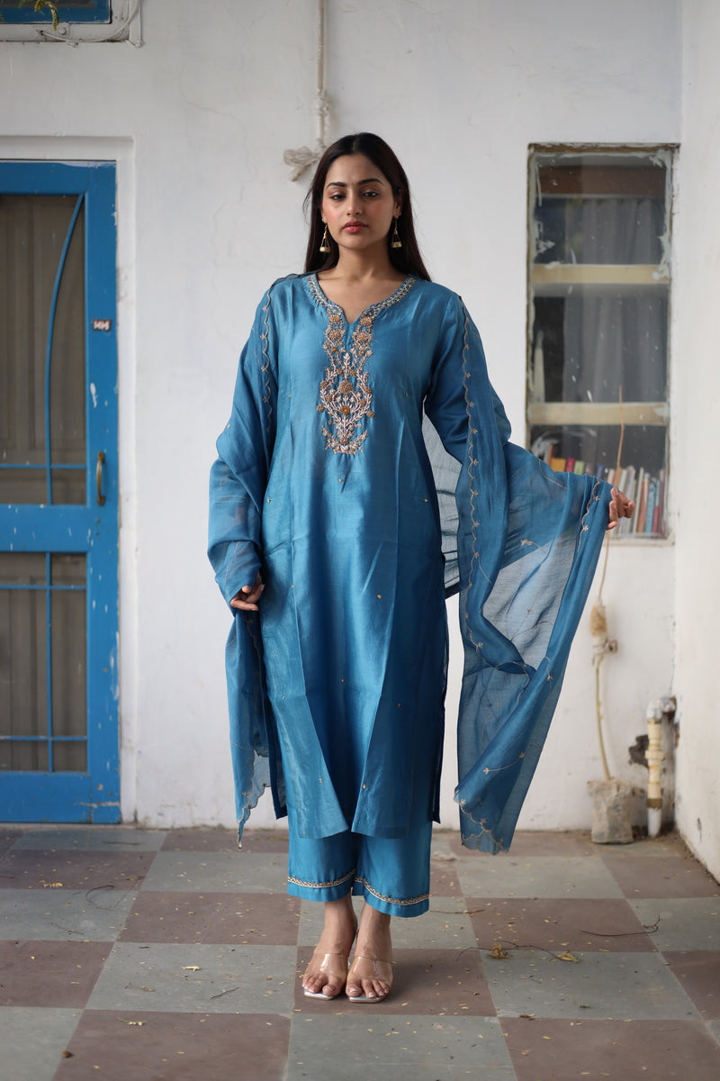 Prussian blue Guldasta heritage Suit  set