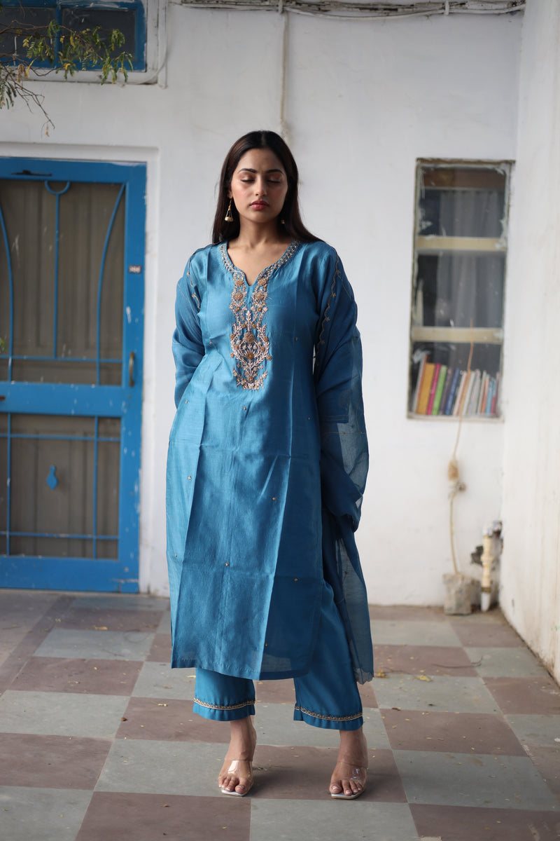 Prussian blue Guldasta heritage Suit  set