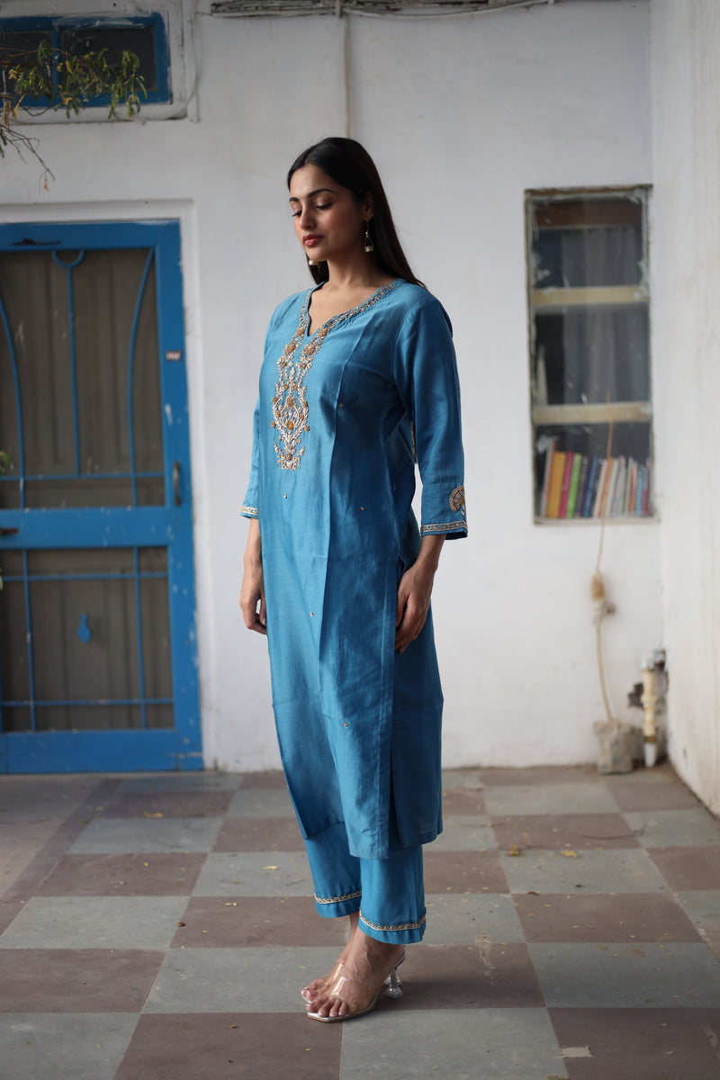 Prussian blue Guldasta heritage Suit  set