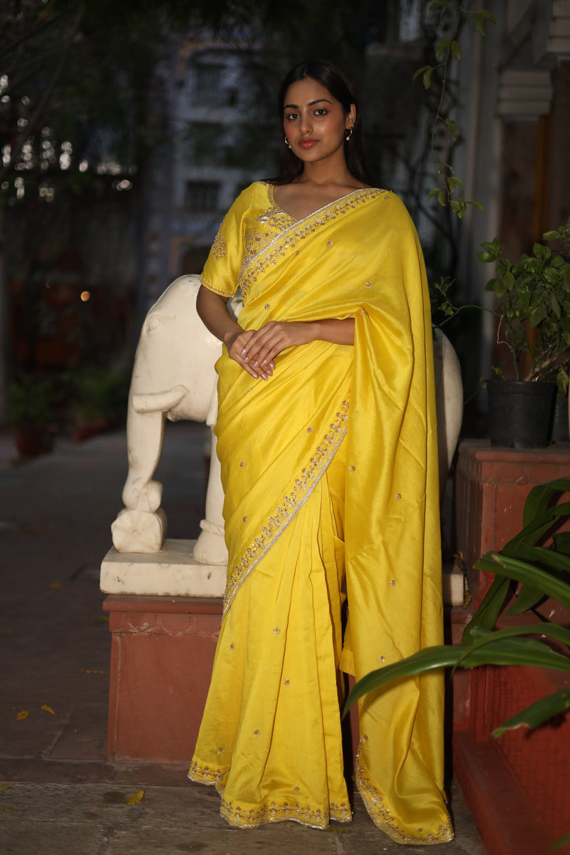 Neon Yellow Heritage Saree