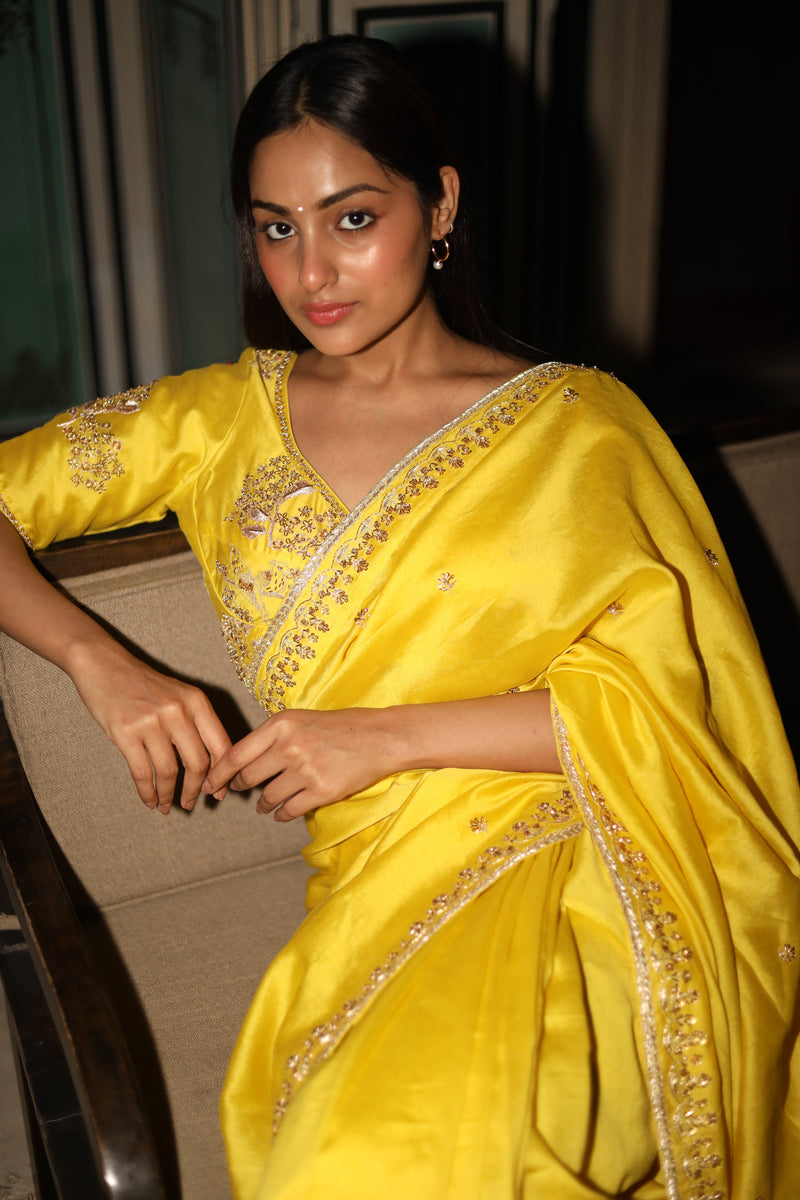 Neon yellow Tatwa heritage saree