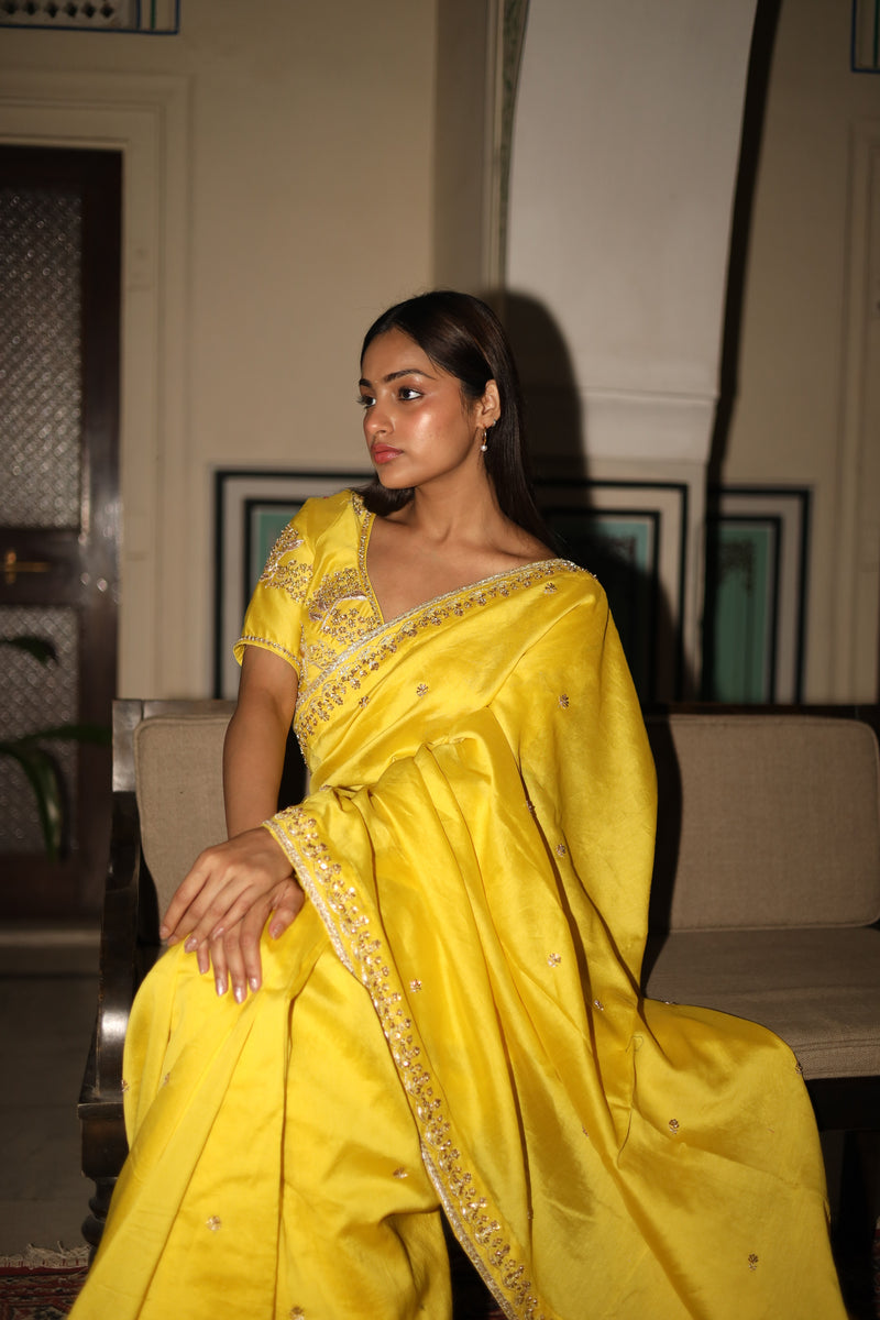 Neon yellow Tatwa heritage saree