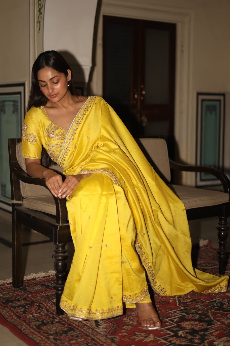 Neon Yellow Heritage Saree