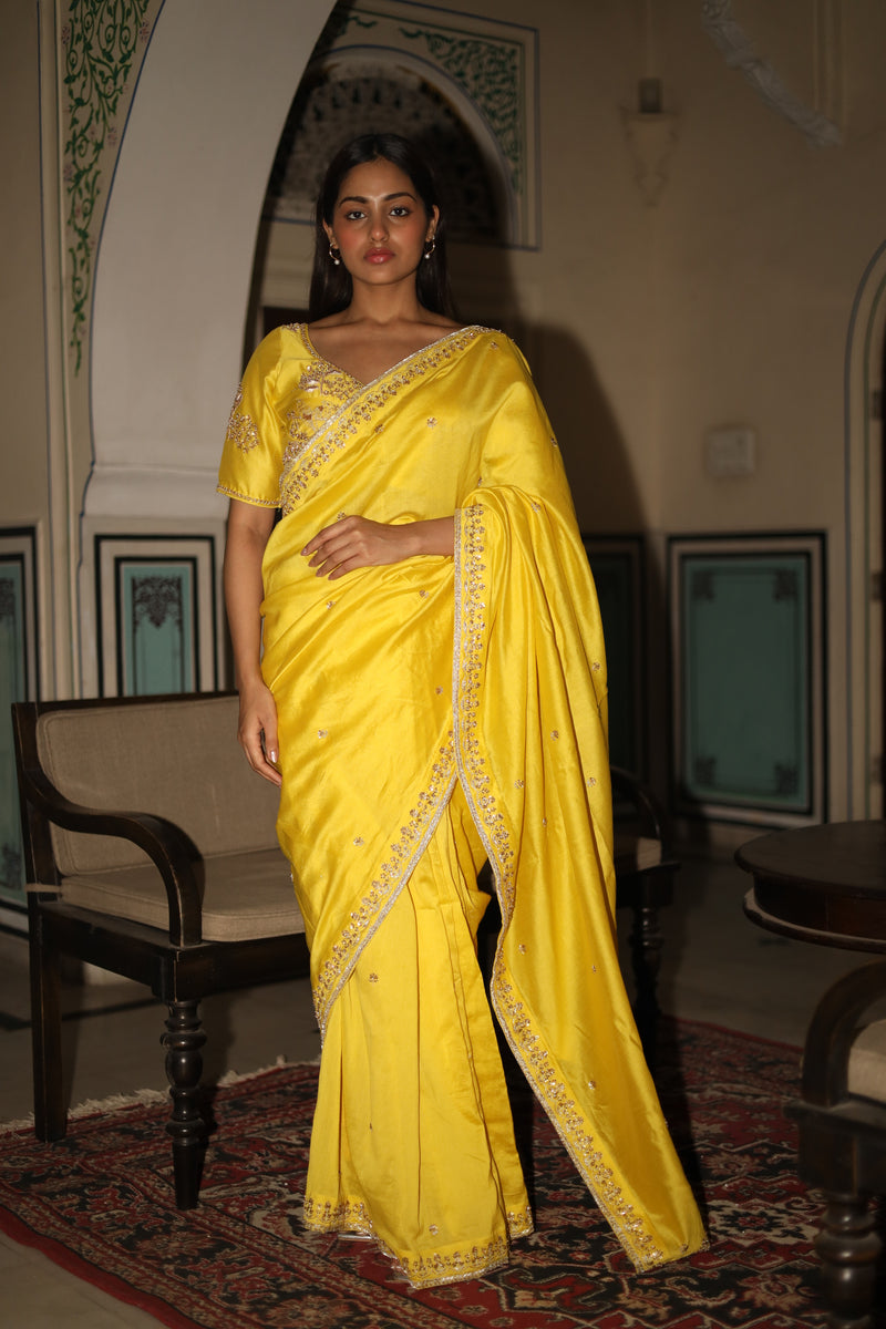 Neon yellow Tatwa heritage saree