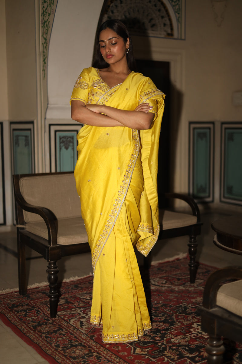 Neon yellow Tatwa heritage saree