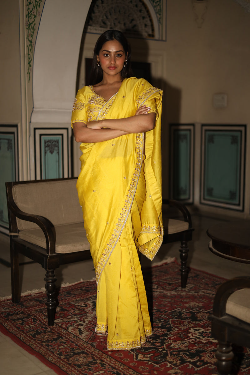 Neon yellow Tatwa heritage saree