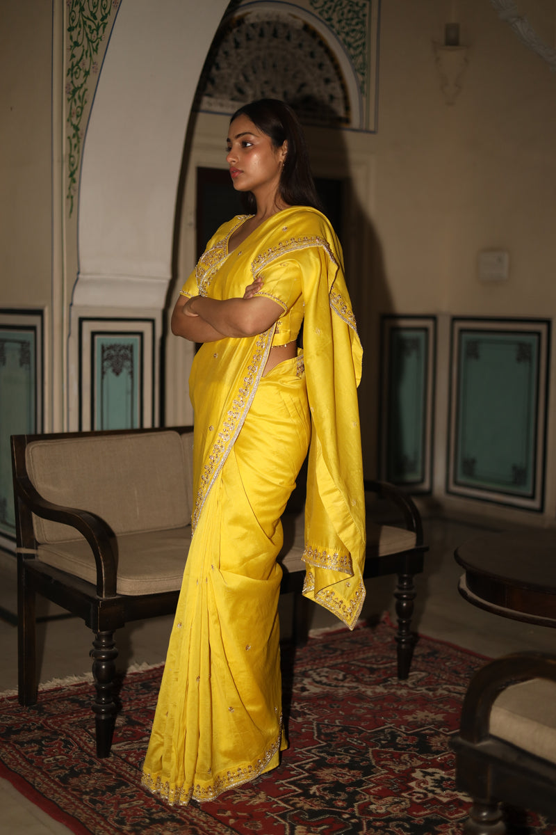 Neon yellow Tatwa heritage saree