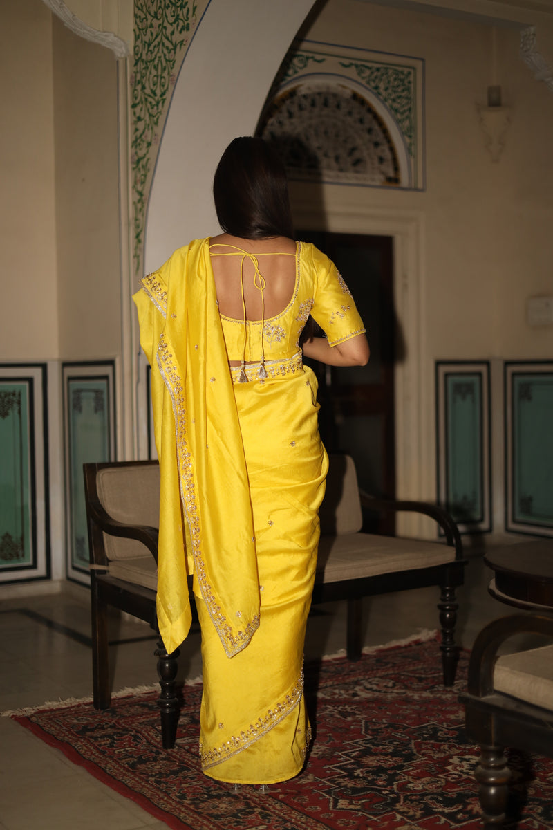 Neon yellow Tatwa heritage saree