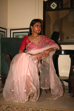 Romantic Pink border organza SILK saree