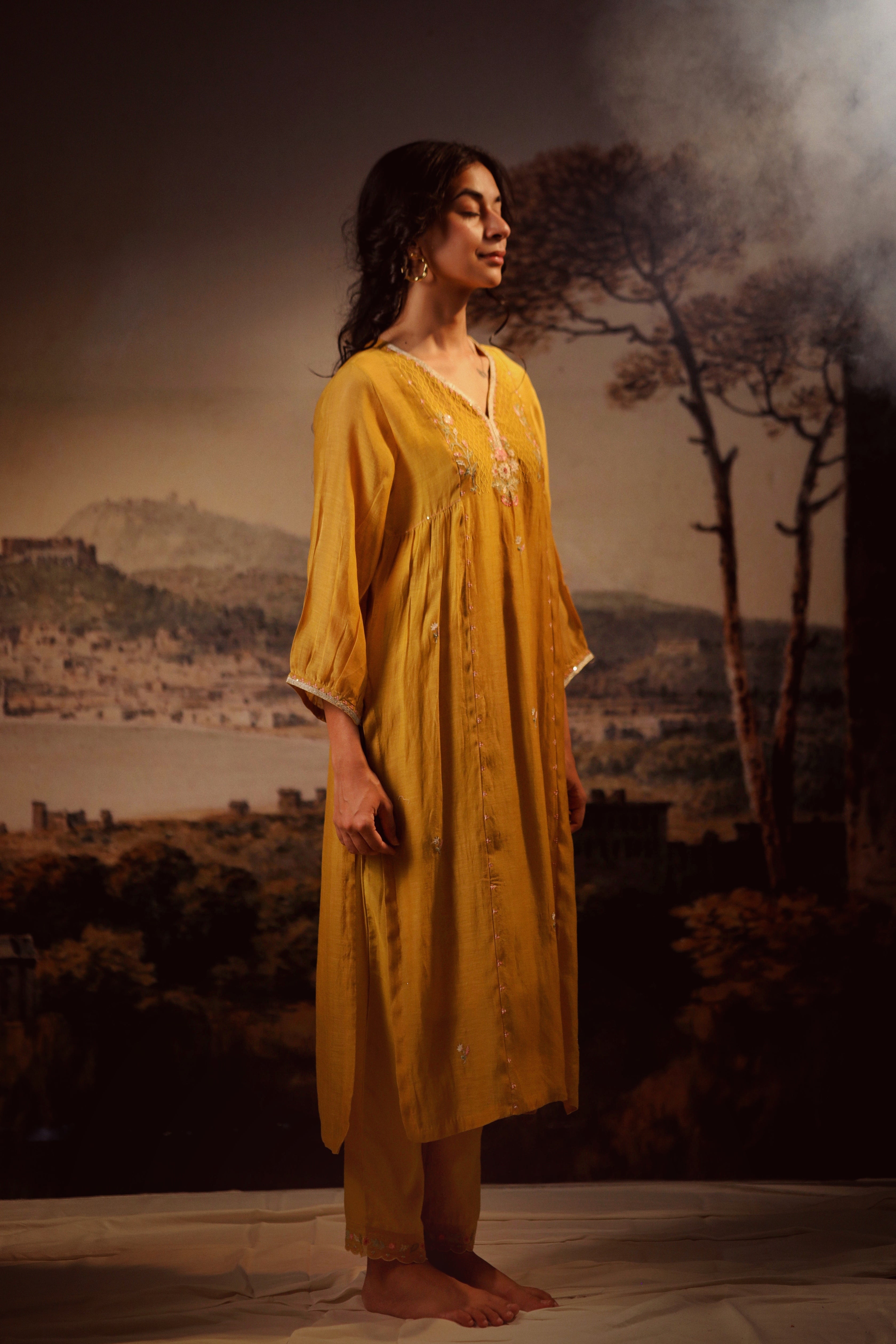 Mustard juhi yoke kurta set