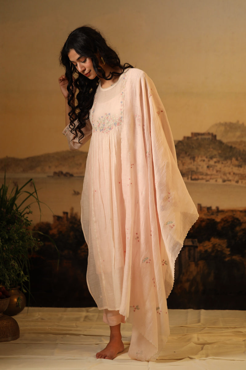 Ivory pink lovebirds kurta and pant set