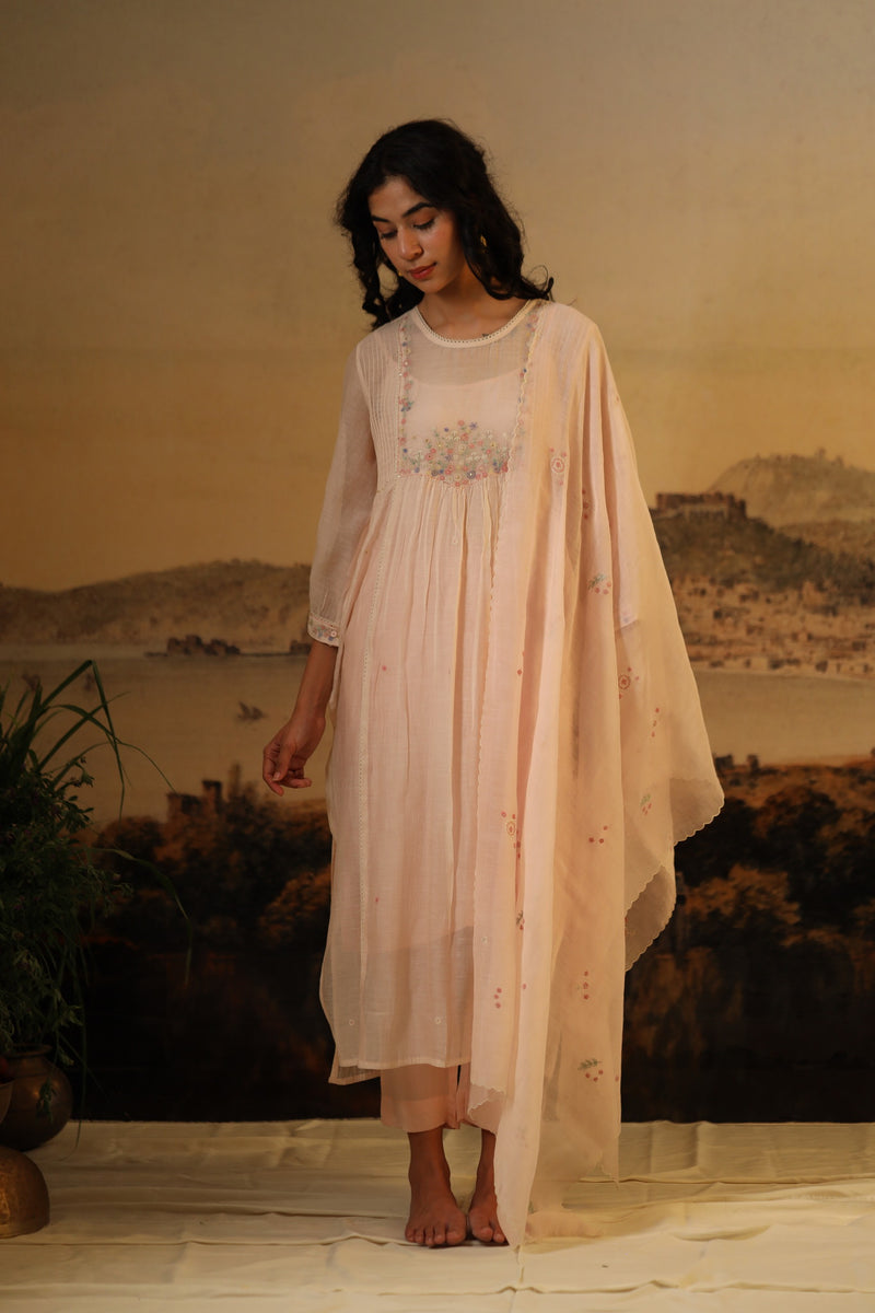 Ivory pink lovebirds kurta and pant set