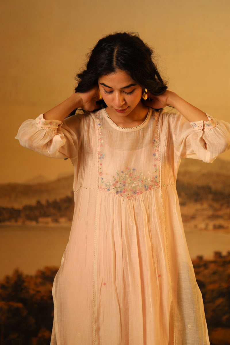 Ivory pink lovebirds kurta and pant set