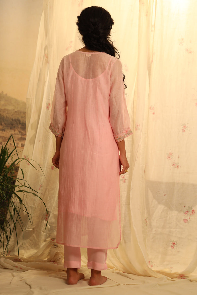 Blush pink camellia kurta set