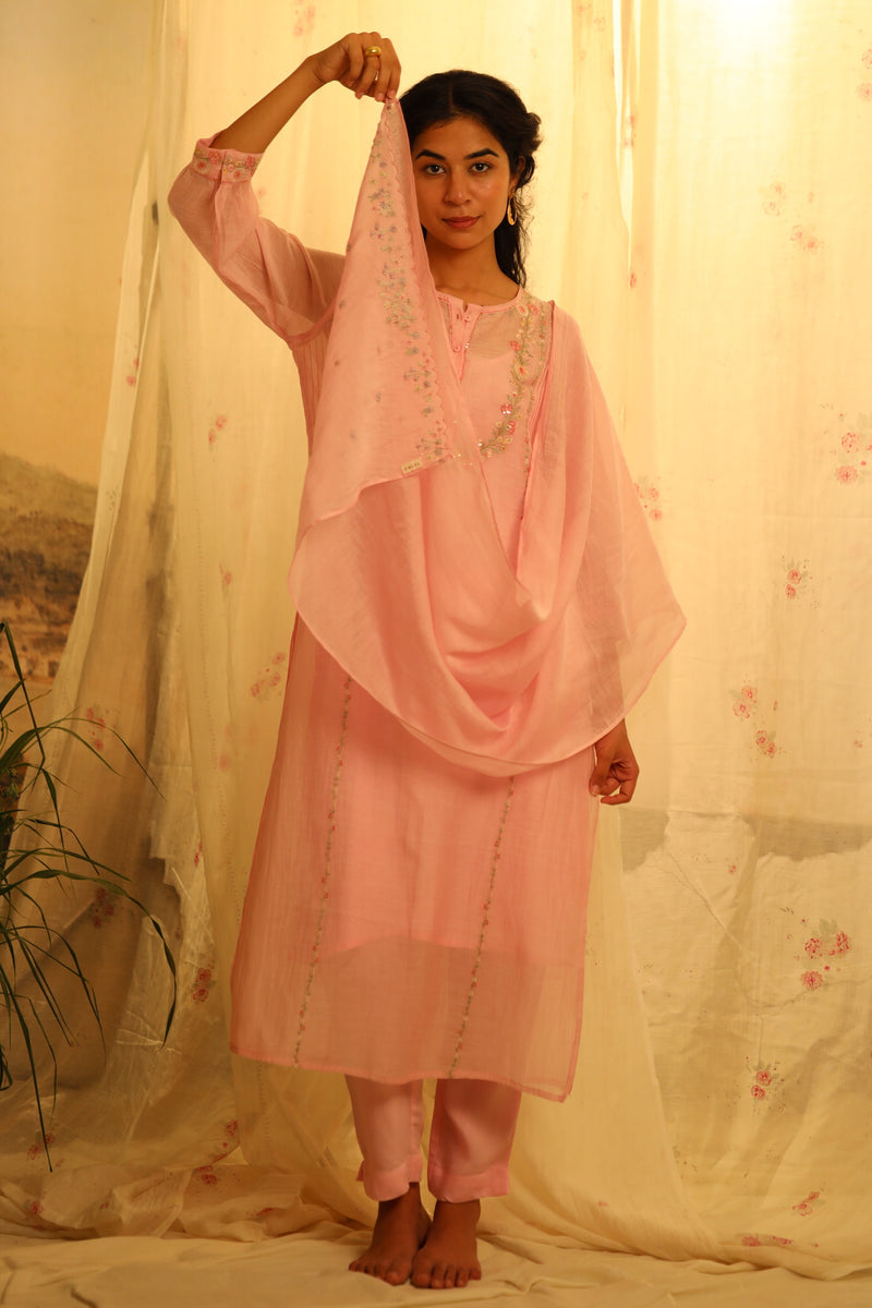 Blush pink camellia kurta set