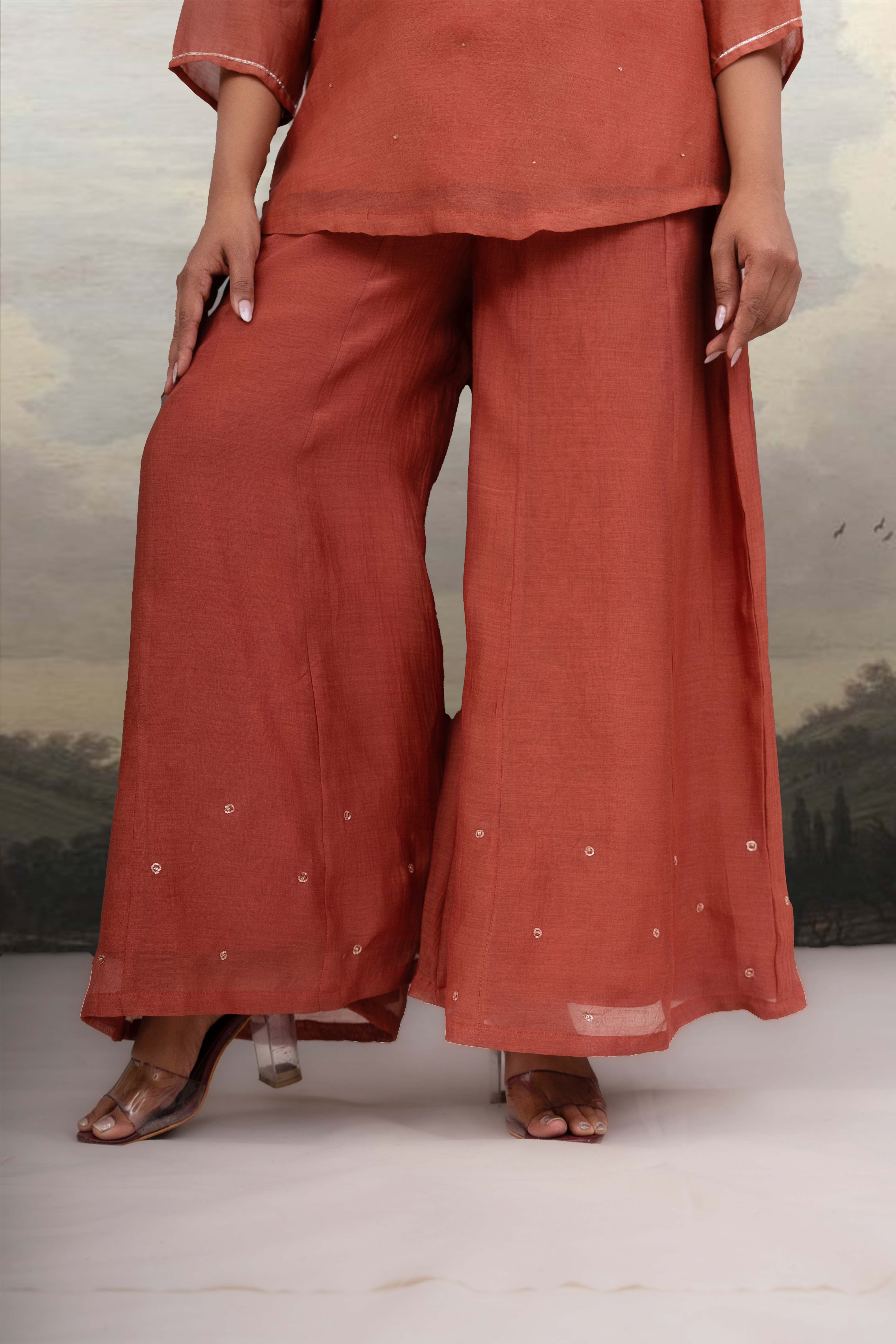 Rust Madder Top and Palazzo with dupatta