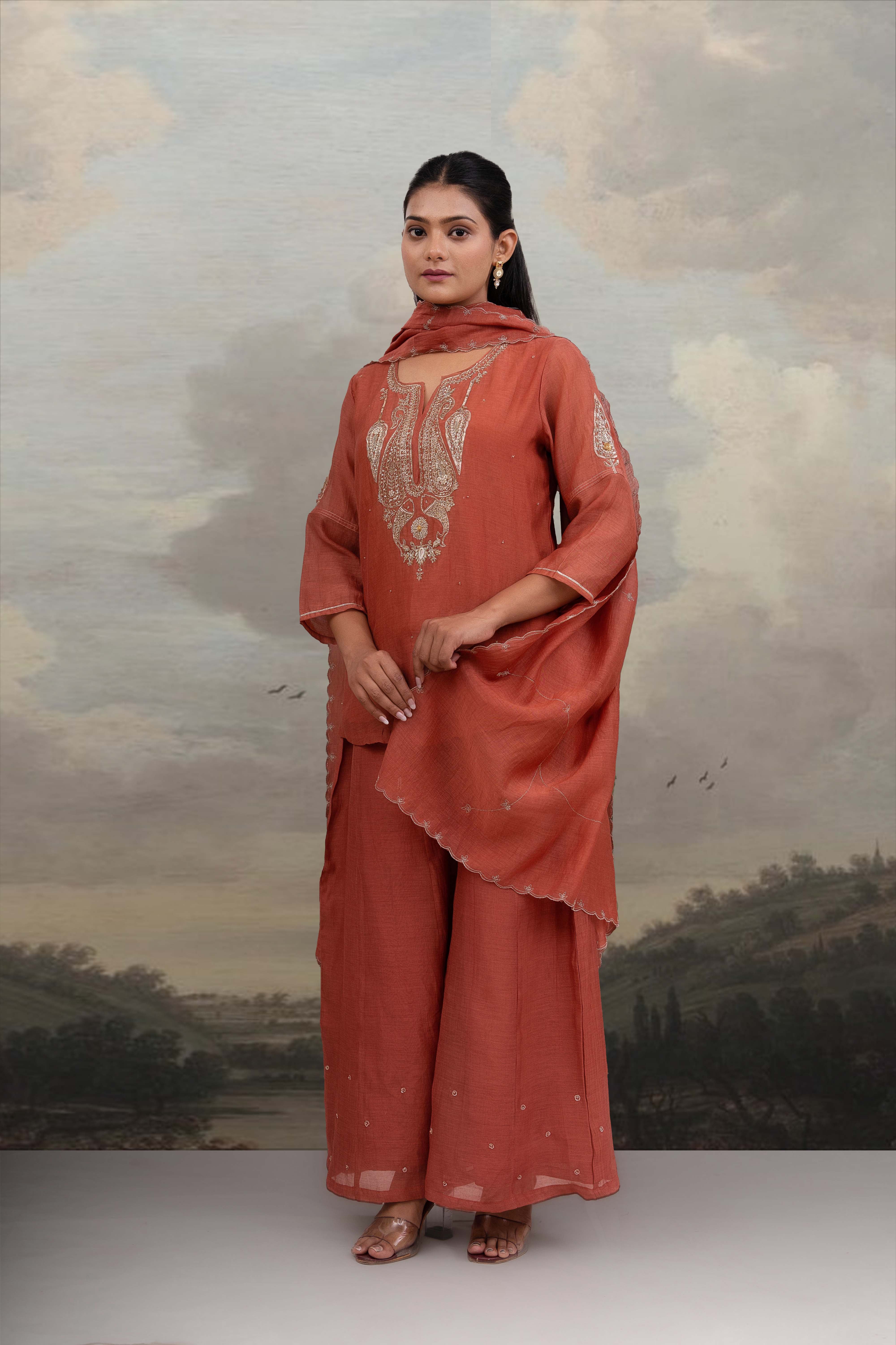 Rust Madder Top and Palazzo with dupatta