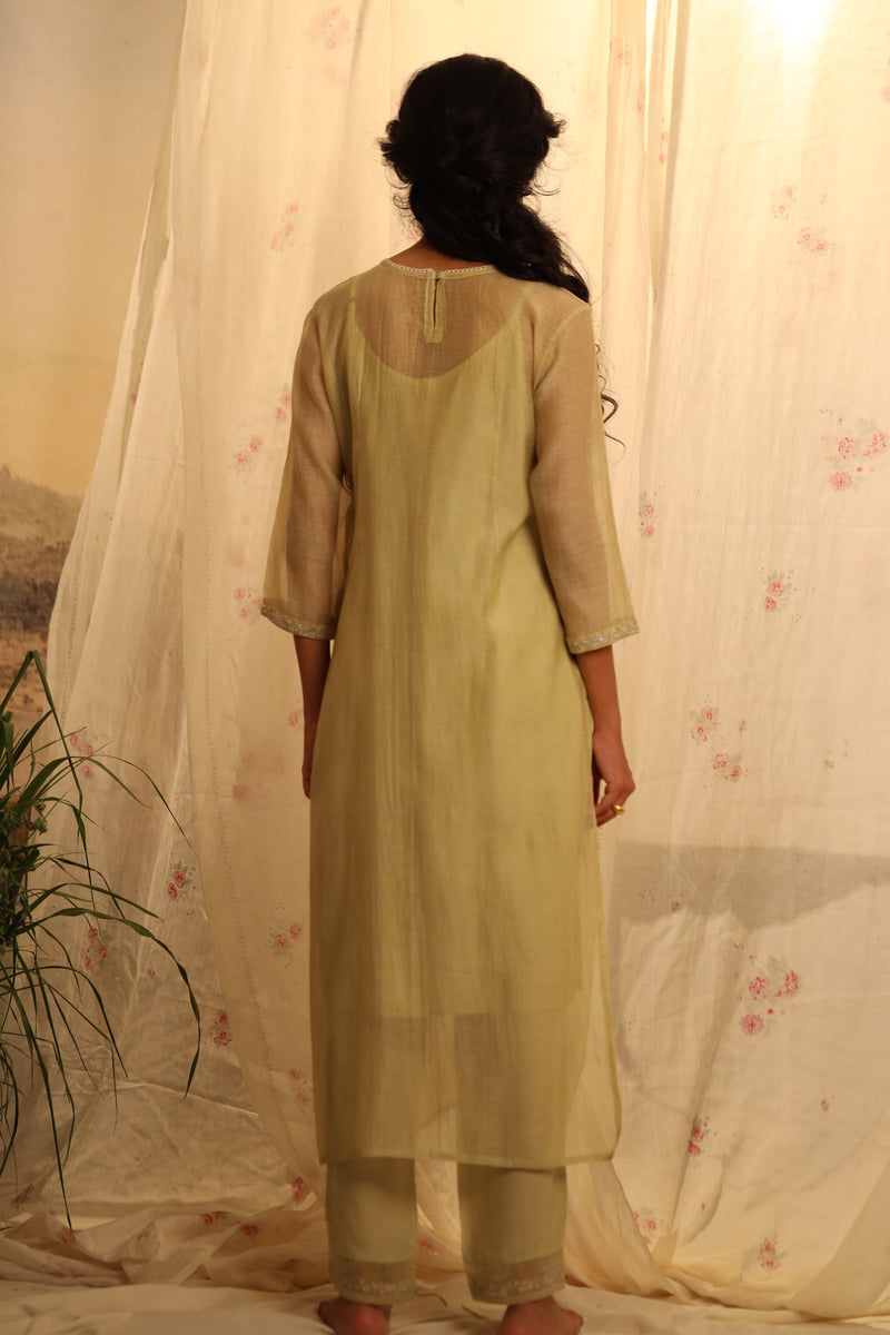 Sage green tonal yoke kurta set