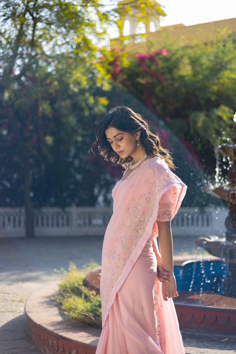 Blush Pink Miniature Organza SILK saree