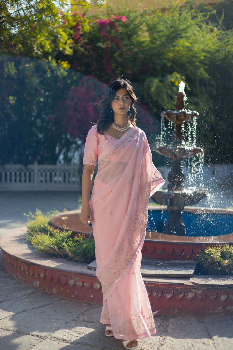 Blush Pink Miniature Organza SILK saree