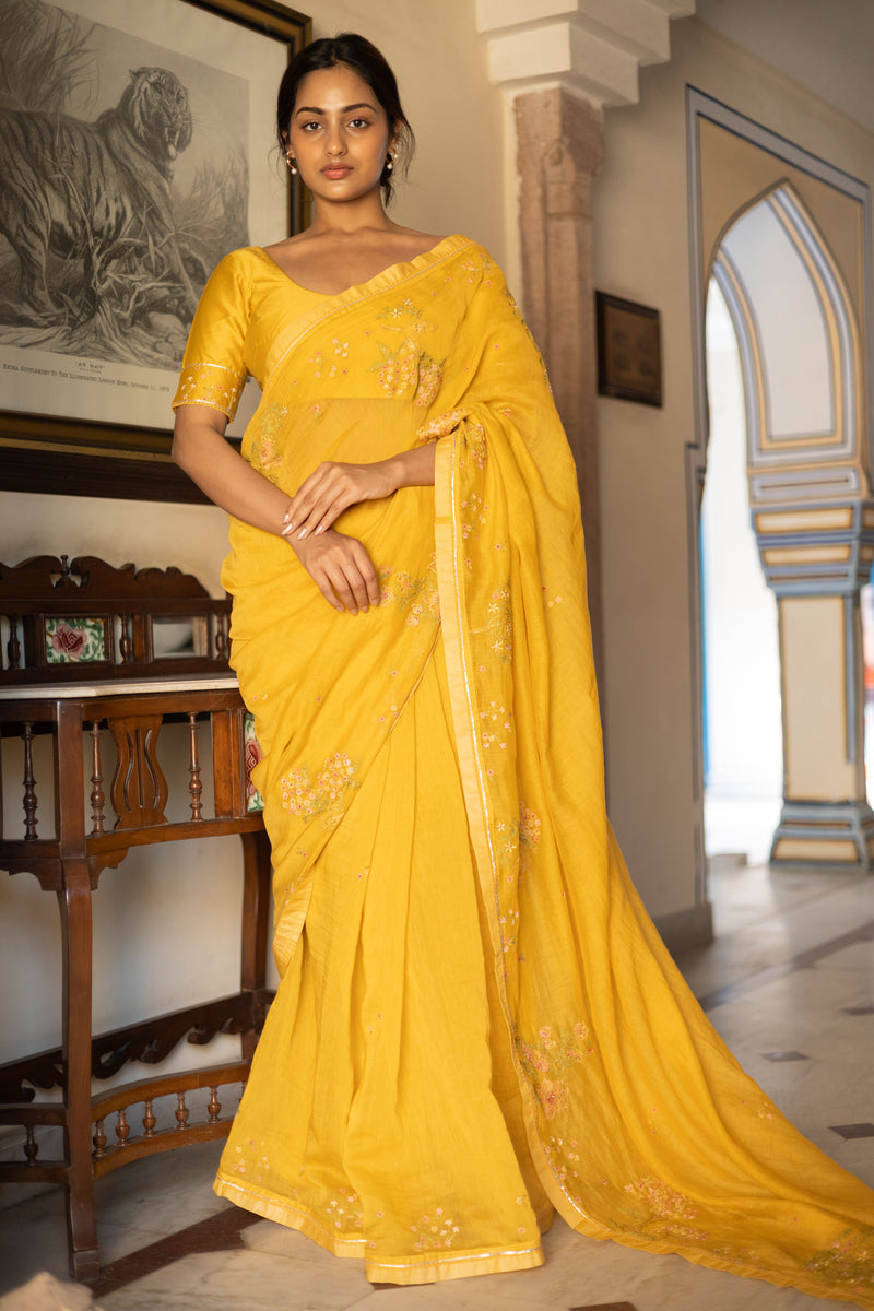 Mustard Chanderi Dream garden saree