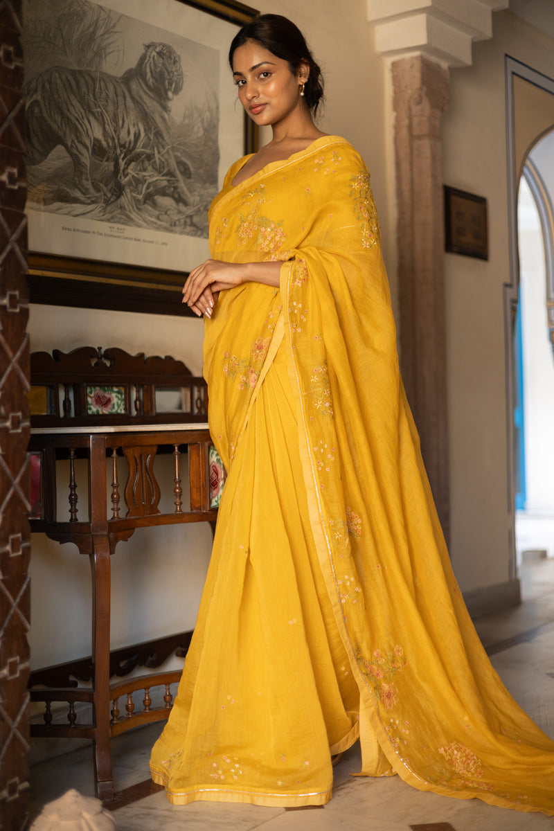 Mustard Chanderi Dream garden saree