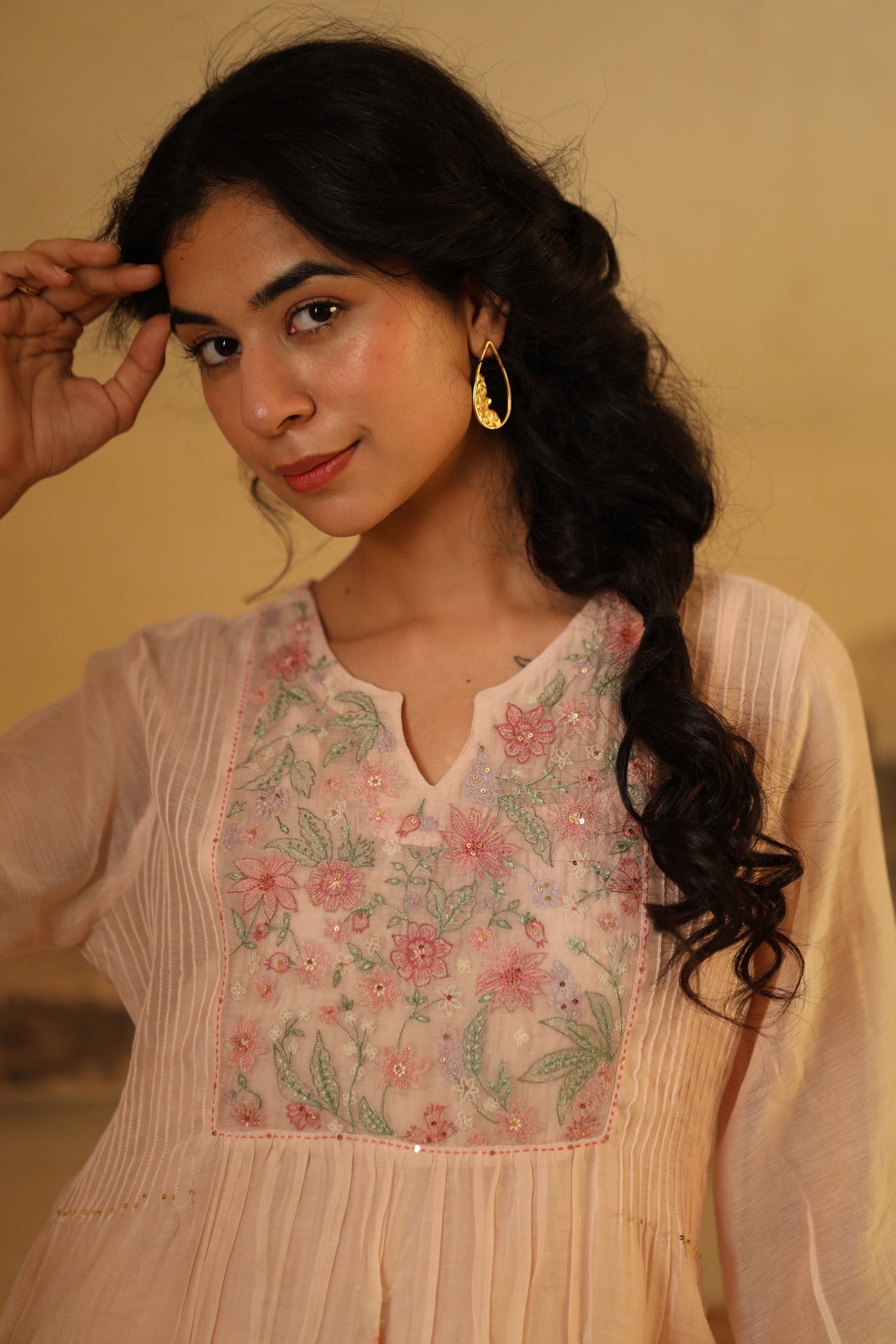 Ivory pink vineyard kurta set with dupatta