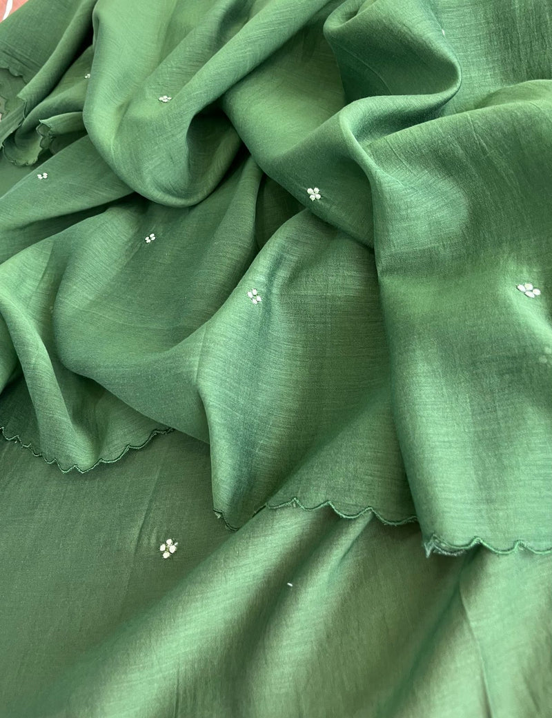 Bottle green buti chanderi dupatta
