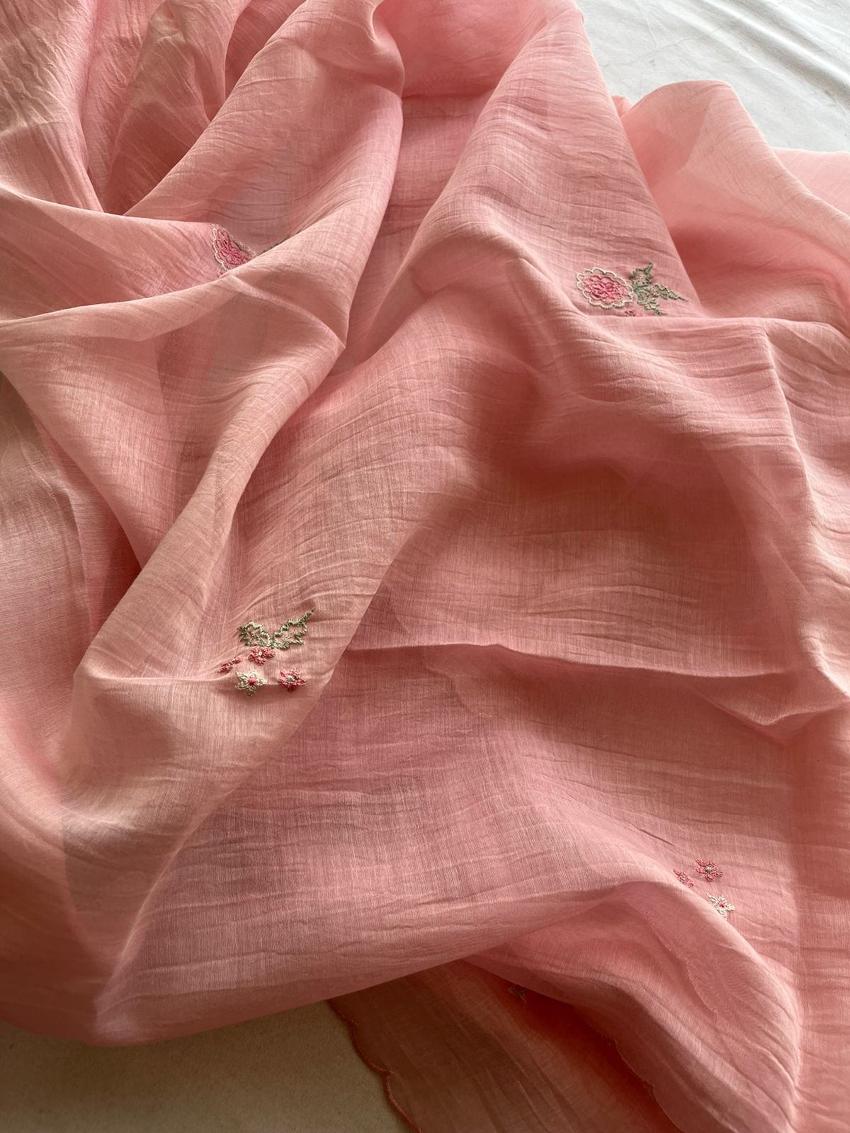 Blush pink camellia kurta set with duppata