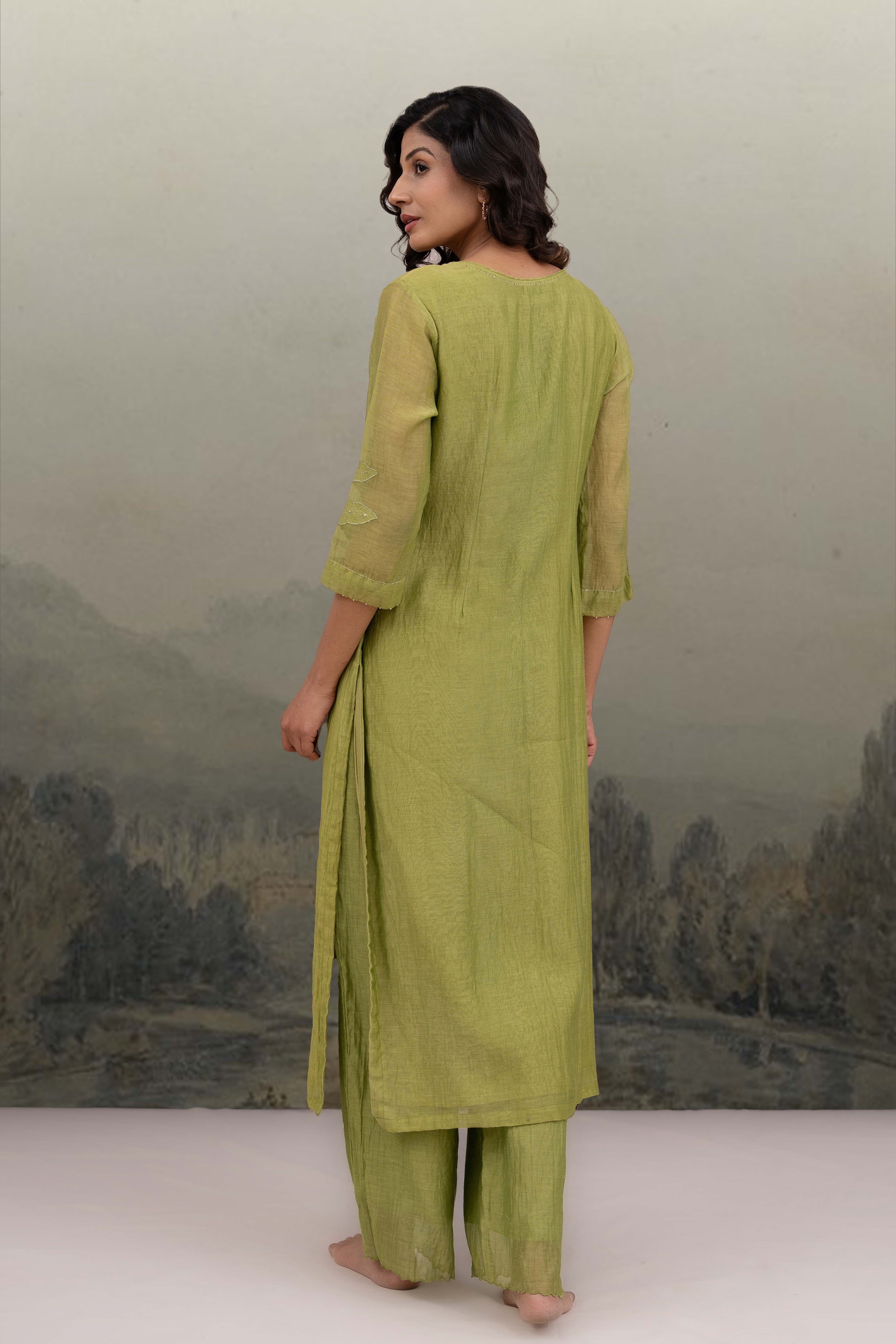 NEON GREEN APPLIQUE KURTA SET