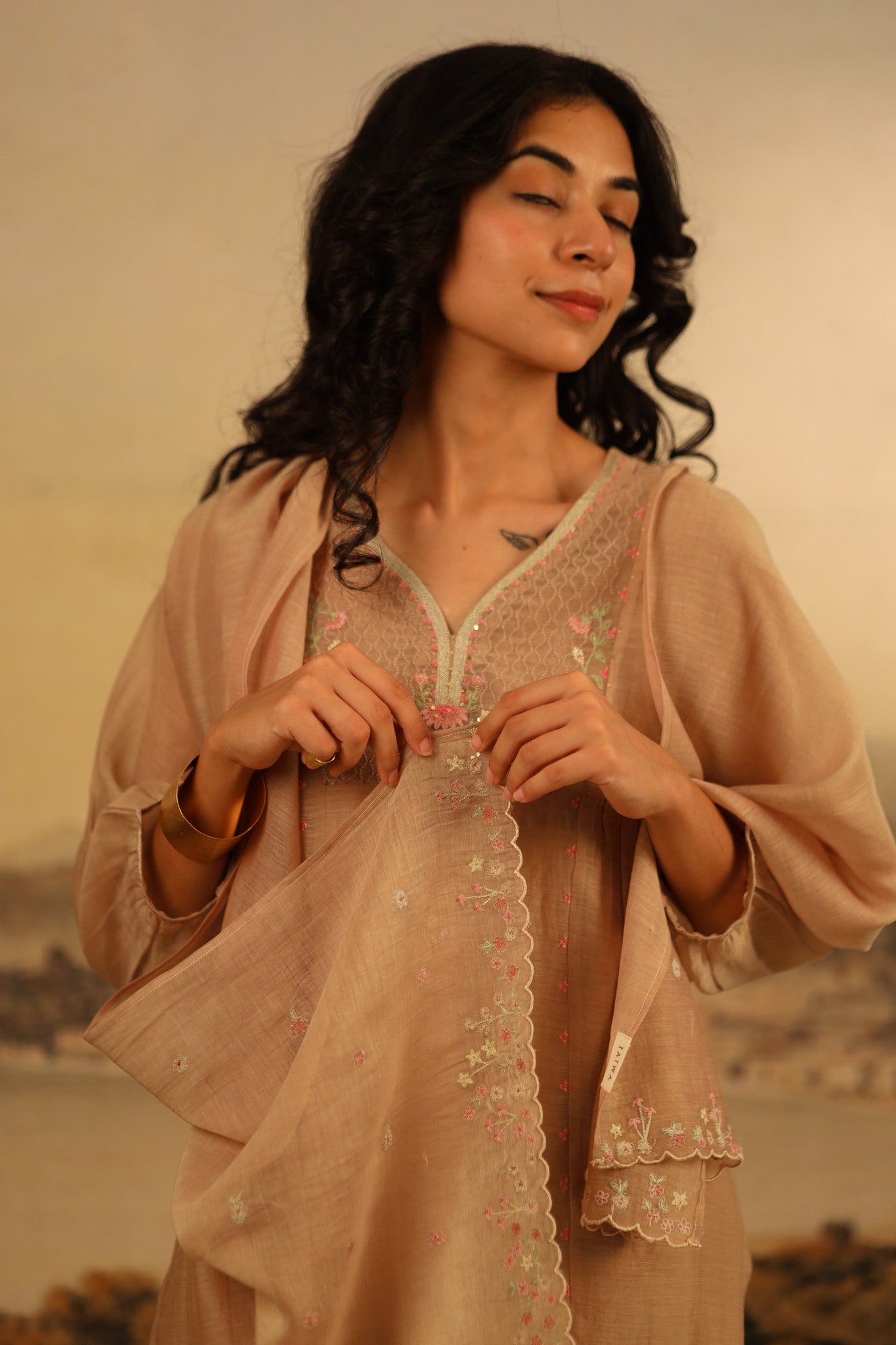 chiku juhi yoke kurta set with scarf