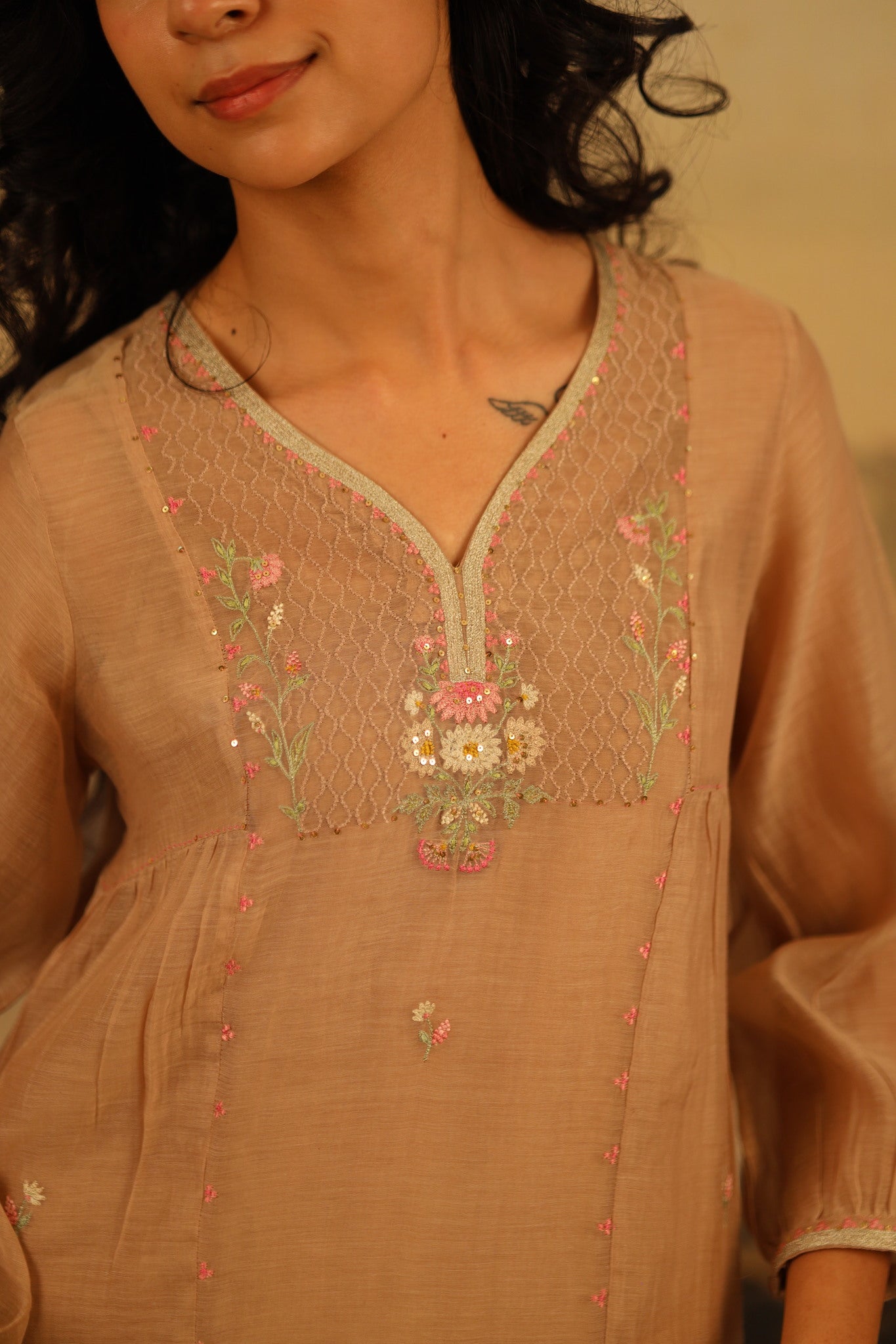 chiku juhi yoke kurta set with scarf