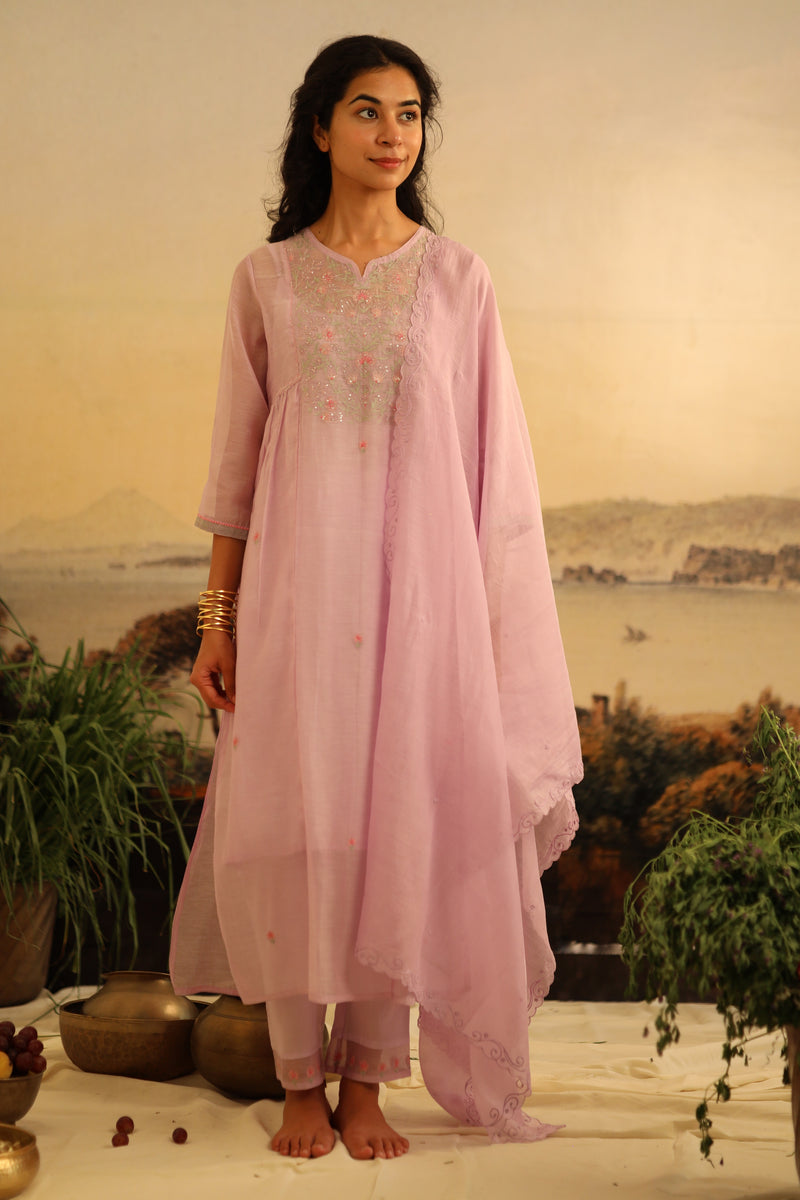 Lavender tonal embroidered  Dupatta