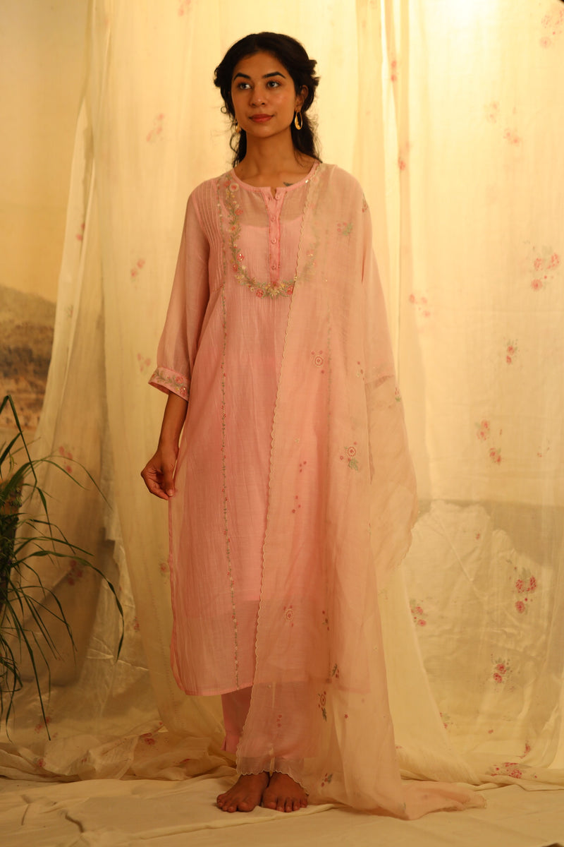 Blush pink miniature embroidered Dupatta