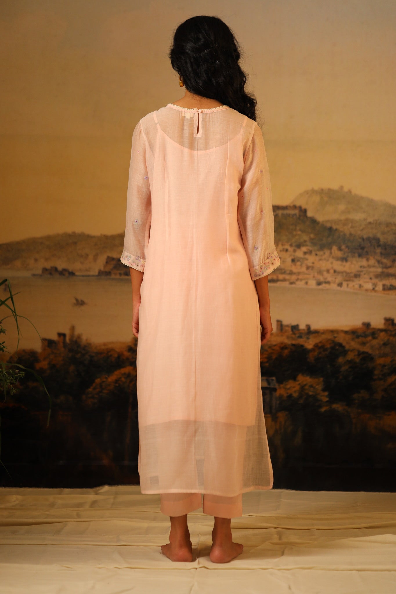 Ivory pink flamingo kurta set with dupatta