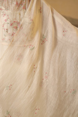 Ivory miniature embroidered  chanderi dupatta