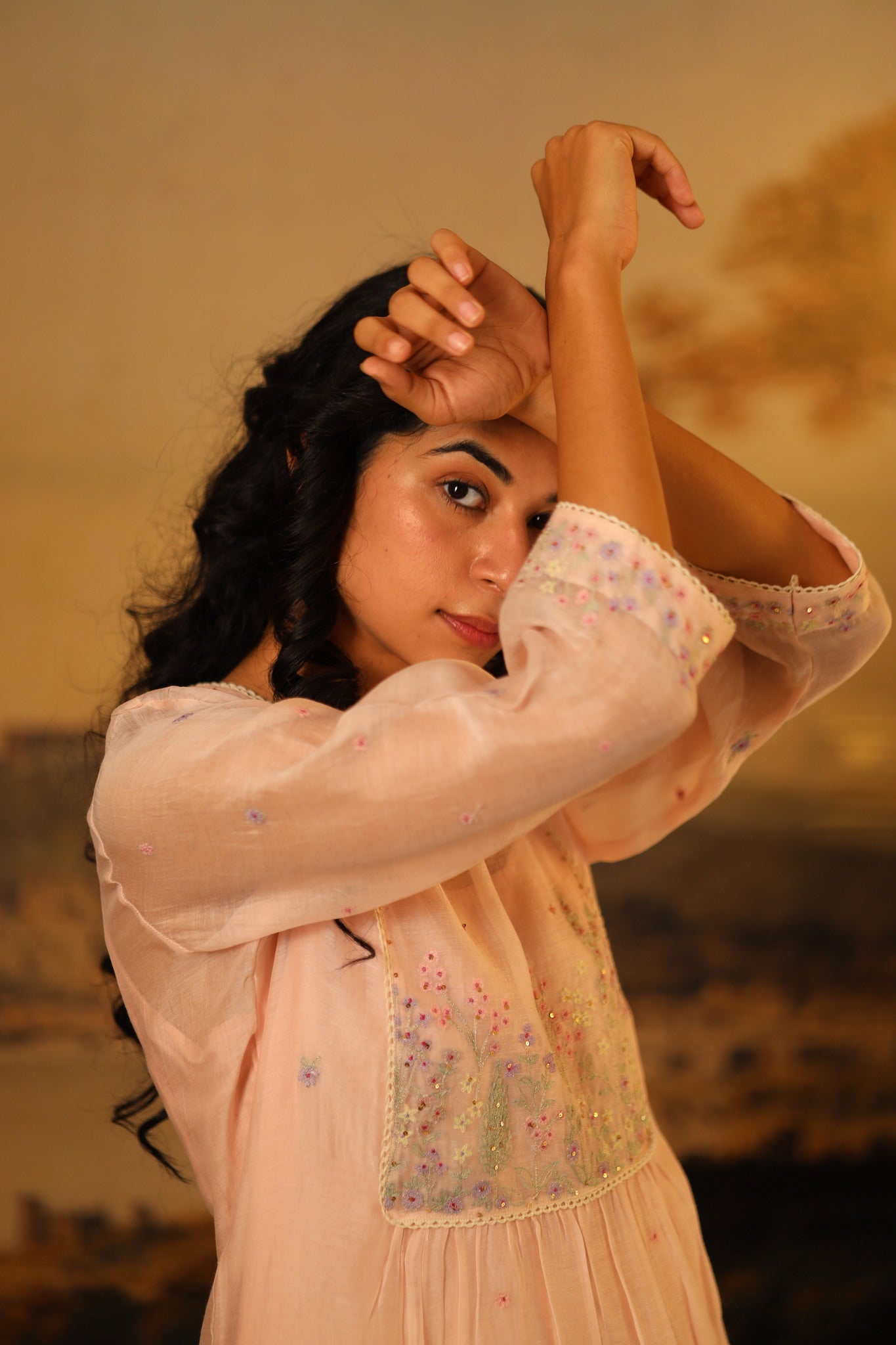 Ivory pink flamingo kurta set with dupatta