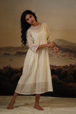 Ivory miniature neck embroidered dress set